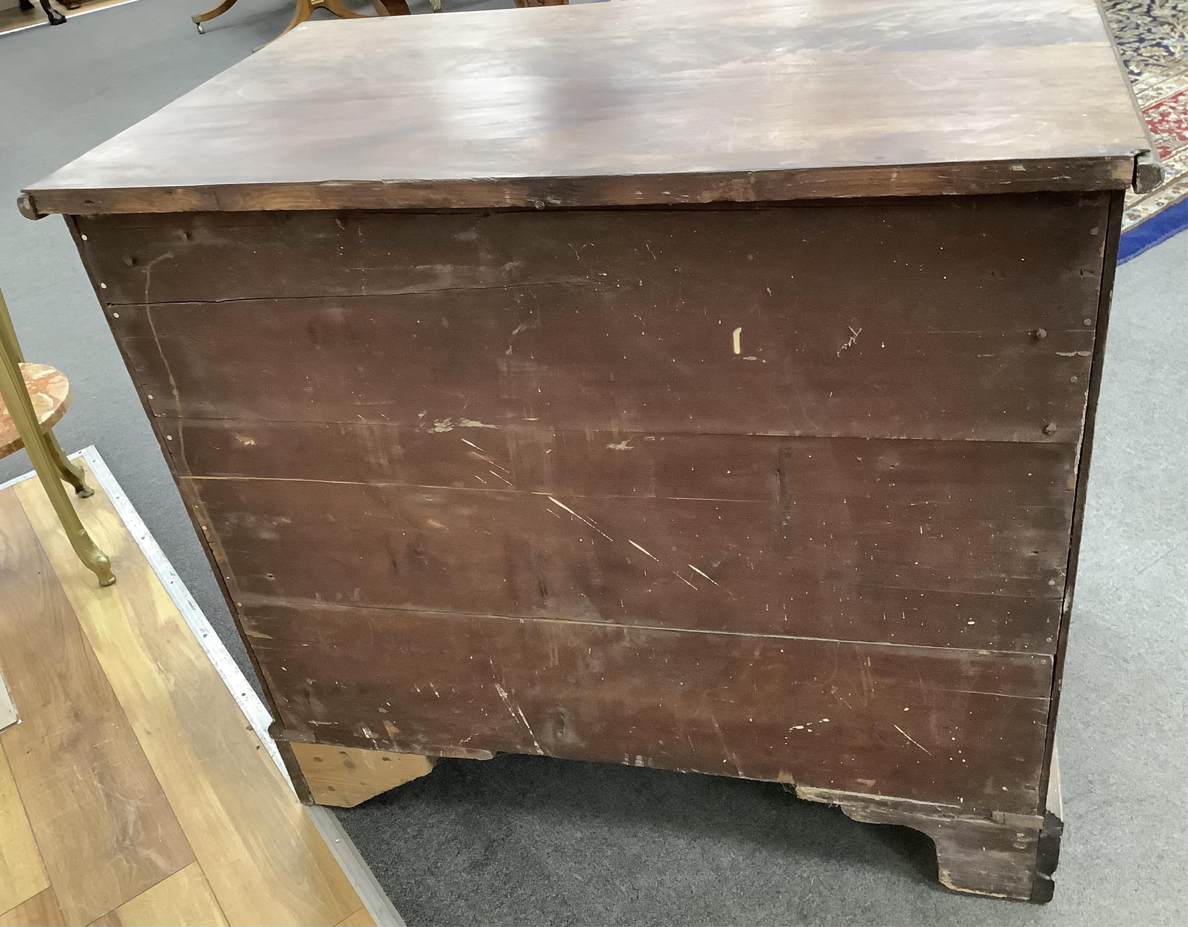 A small George III mahogany five drawer chest, width 91cm, depth 55cm, height 84cm. Condition - in need of restoration